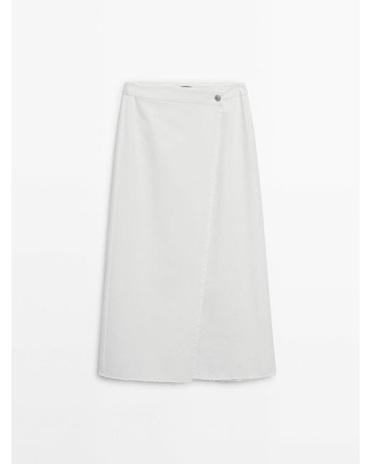 MASSIMO DUTTI White Denim Wrap Skirt