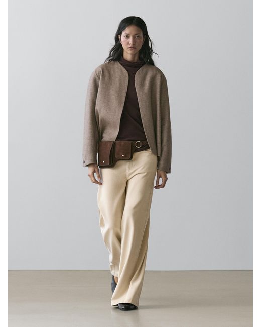 MASSIMO DUTTI Brown Short Linen Blend Jacket
