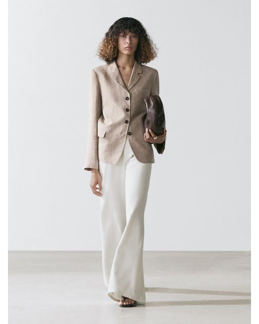 MASSIMO DUTTI White Linen Melange Blazer