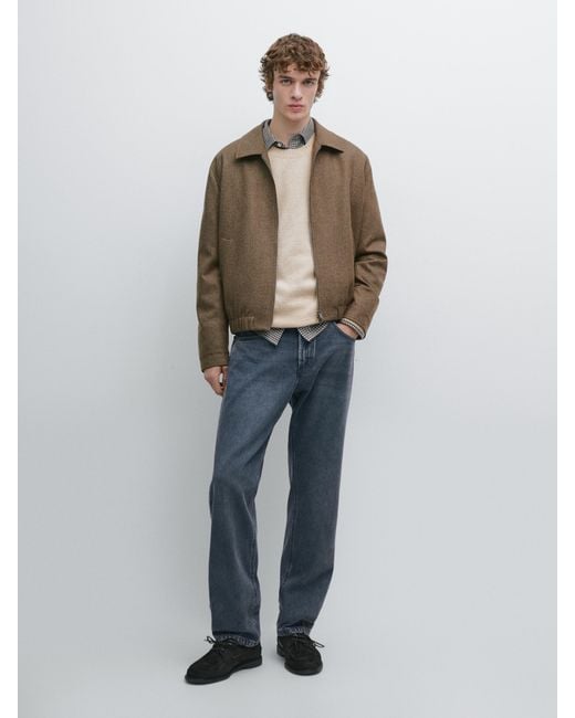 MASSIMO DUTTI Multicolor 100% Wool Bomber Jacket With Zip for men
