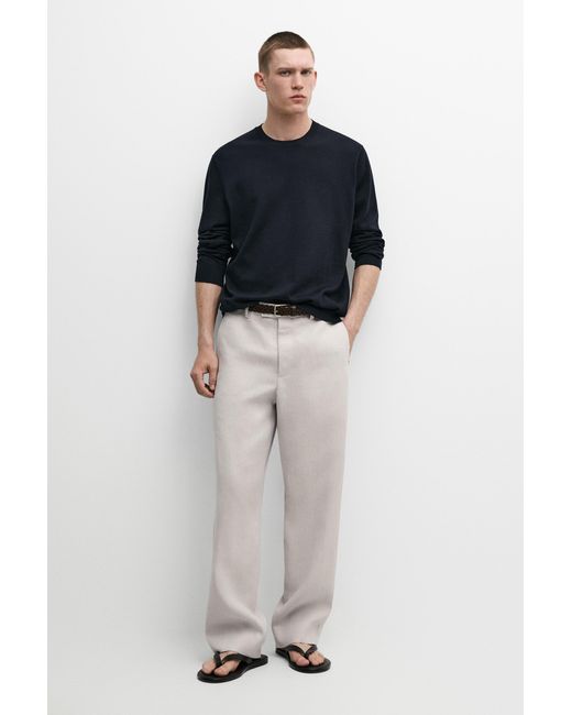 MASSIMO DUTTI Blue 100% Cotton Round Neck Knit Sweater for men