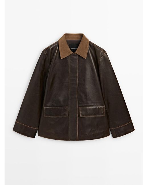 MASSIMO DUTTI Nappaleren Parka Met Corduroy Detail in het Brown