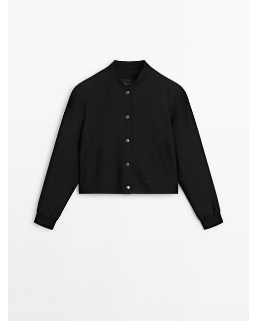 MASSIMO DUTTI Cropped Bomber Jacket With Snap Buttons in Black | Lyst