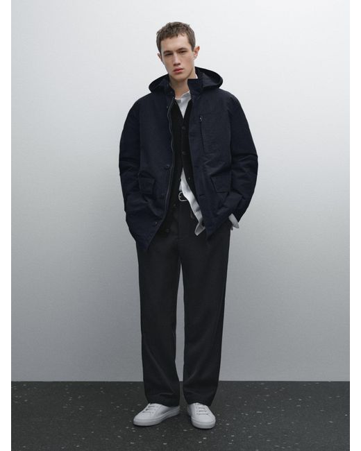 Parka Capucha Con Algodón MASSIMO DUTTI de hombre de color Blue