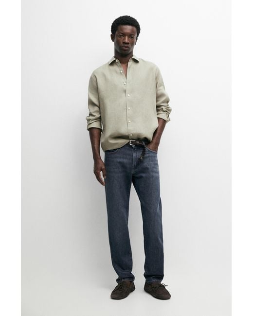 MASSIMO DUTTI Blue Enzymatic Tapered Fit Jeans for men