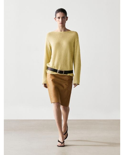MASSIMO DUTTI Natural Cotton Blend Cutwork Knit Sweater