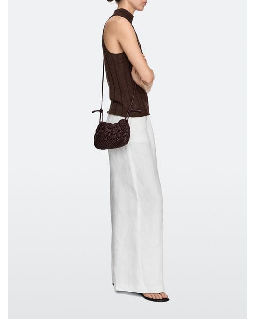MASSIMO DUTTI White Nappa Leather Macramé Pouch Bag