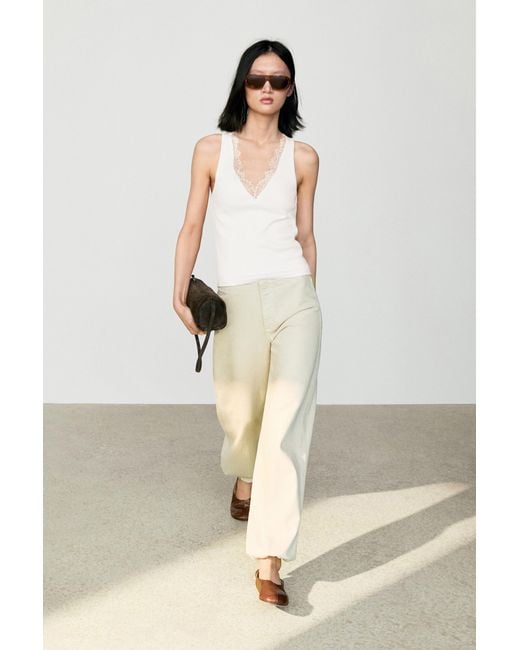 MASSIMO DUTTI White V-Neck Lace Trim Camisole Top