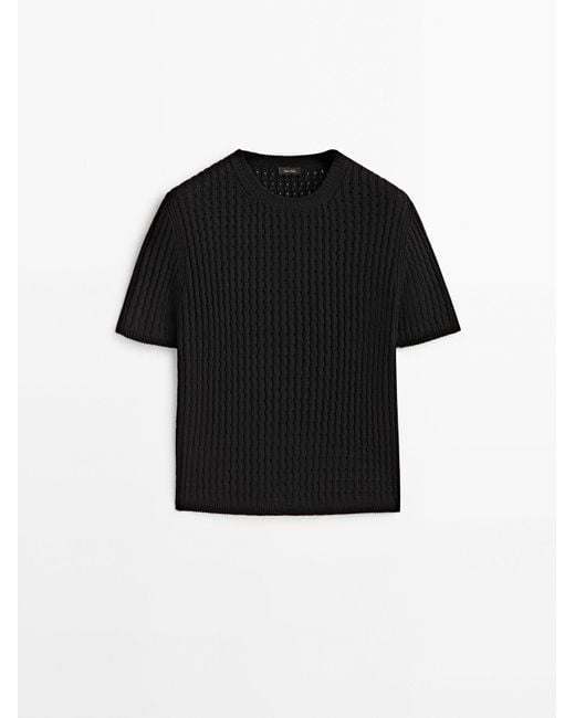 MASSIMO DUTTI Short Sleeve Open Knit Sweater in Black Lyst