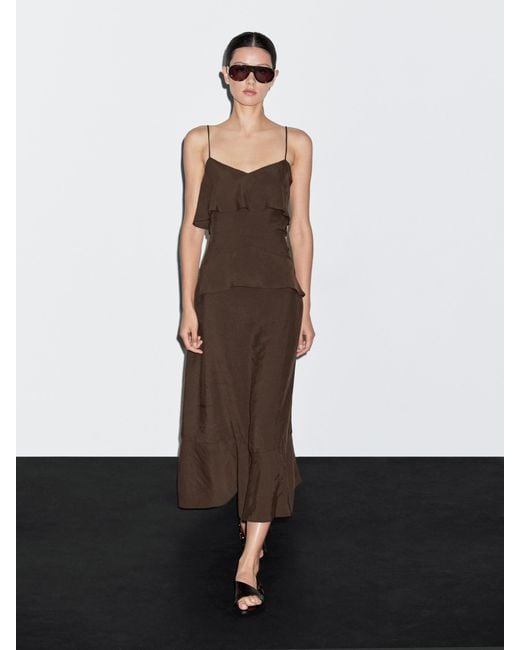 MASSIMO DUTTI White Long Ruffled Dress