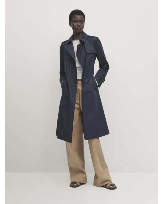 MASSIMO DUTTI Blue Trench Coat With Belt