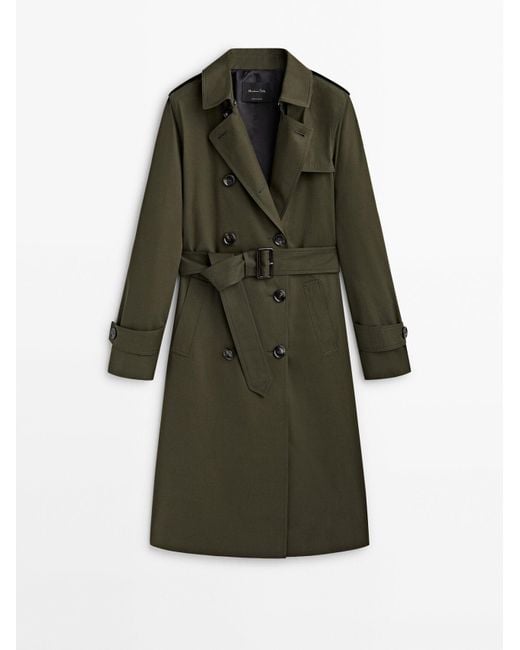 MASSIMO DUTTI Green Trench Coat With Belt