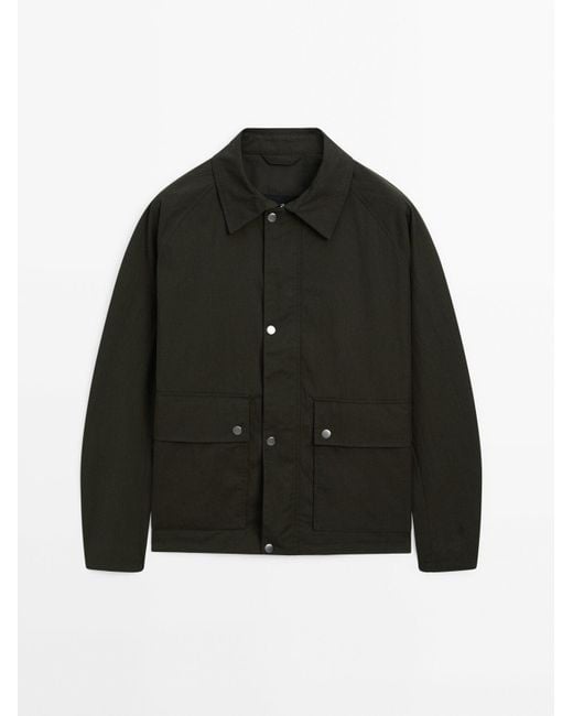 MASSIMO DUTTI Blue Cotton Jacket With Snap Buttons for men