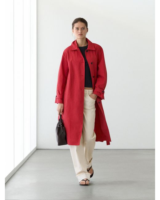 MASSIMO DUTTI Red Technical Cotton Trench Coat