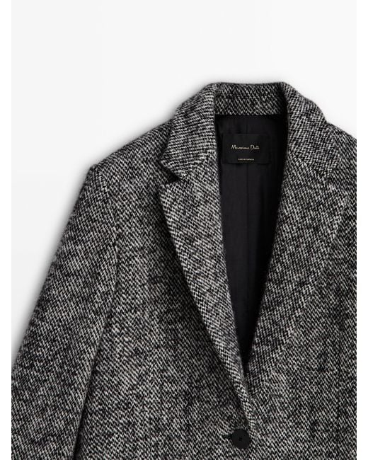 MASSIMO DUTTI Gray Flecked Wool Blend Pea Coat