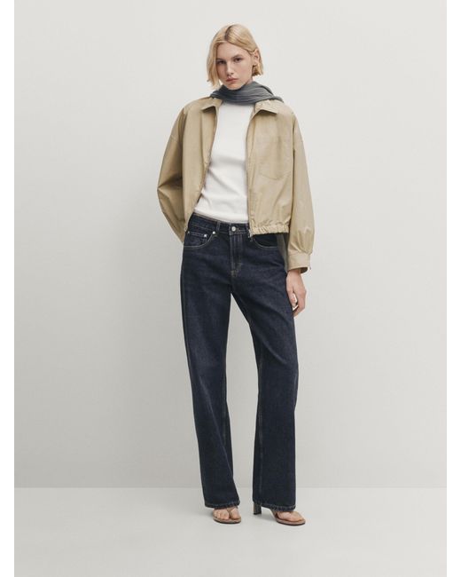 MASSIMO DUTTI Paper Touch Jacket With Pocket in Natural Lyst