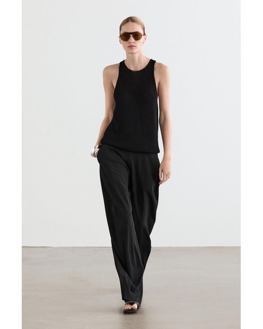 MASSIMO DUTTI Black Wool Blend Trousers With Seam Detail