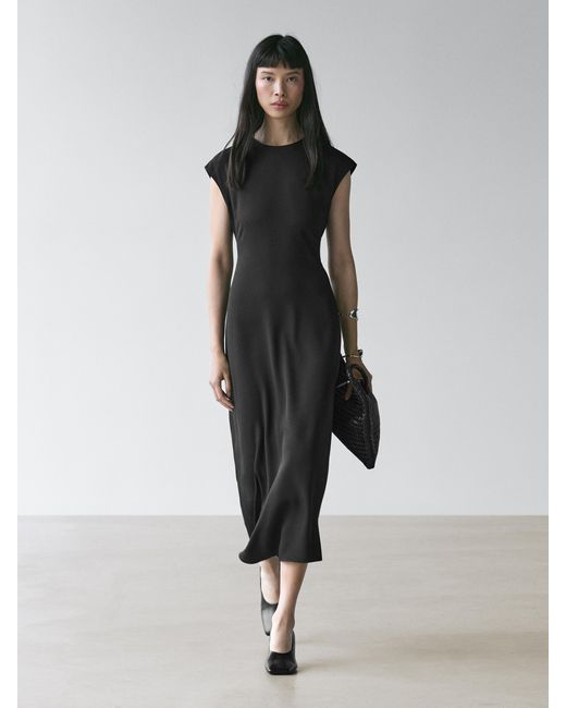 MASSIMO DUTTI Black Flowing Short Sleeve Dress