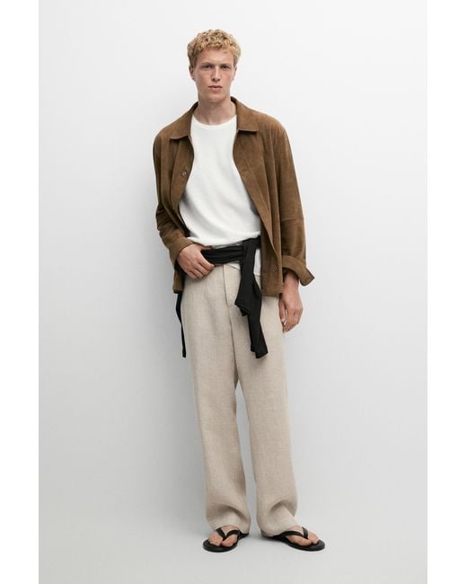 MASSIMO DUTTI Natural 100% Linen Check Pants for men