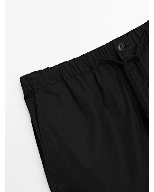 MASSIMO DUTTI Black Cotton Twill Jogger Fit Cargo Trousers for men