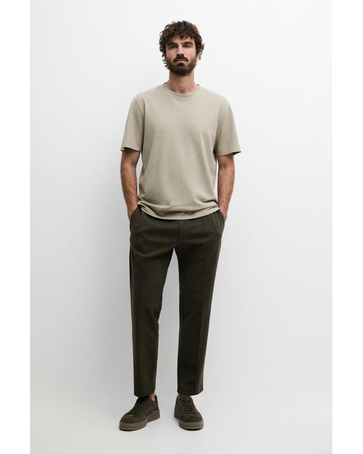 MASSIMO DUTTI Natural Short Sleeve Cotton Blend T-Shirt for men