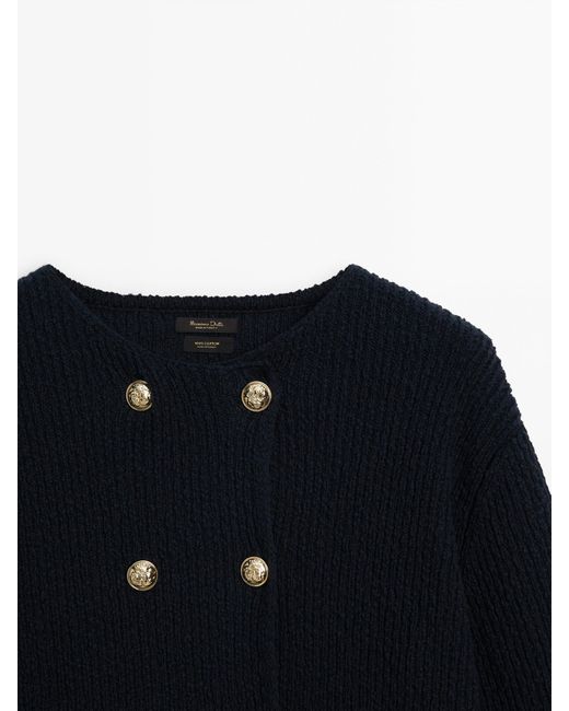 MASSIMO DUTTI Blue Textured Knit Cardigan With Buttons