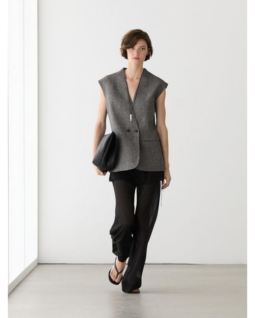 MASSIMO DUTTI White Linen Vest With Defined Shoulders