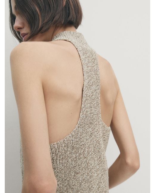 MASSIMO DUTTI White Knit Halter Top With Contrast Thread
