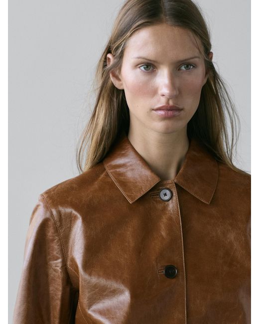 MASSIMO DUTTI Brown Nappa Leather Jacket