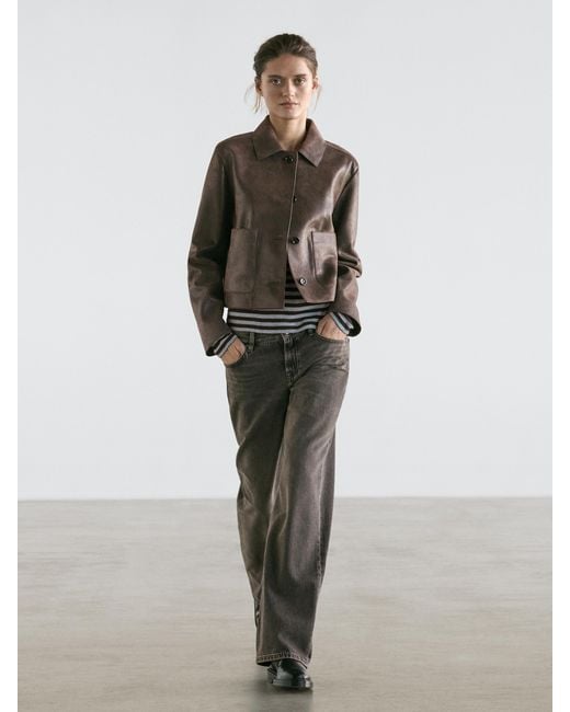 MASSIMO DUTTI Brown Suede Leather Jacket