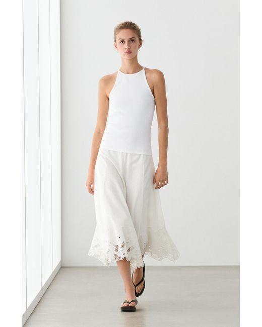 MASSIMO DUTTI White Cotton Blend Halter Top
