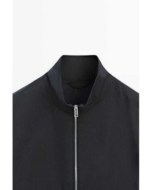 MASSIMO DUTTI Black Cotton Blend High-Neck Jacket for men