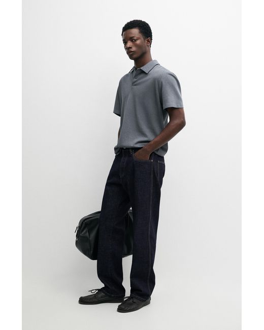 MASSIMO DUTTI Blue Short-Sleeved Linen And Cotton Polo Shirt for men