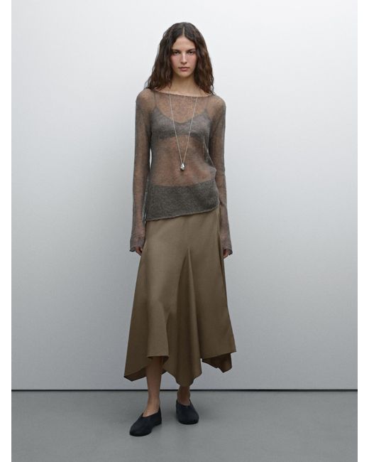 MASSIMO DUTTI Asymmetric Flounce Midi Skirt in Natural | Lyst UK