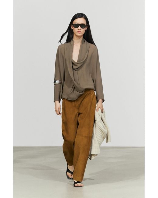 MASSIMO DUTTI Natural Suede Leather Barrel Fit Pants