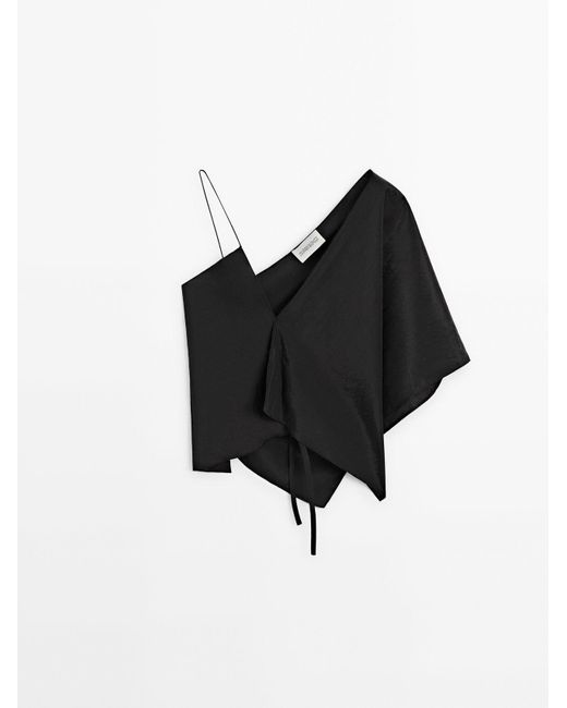 MASSIMO DUTTI Black Asymmetric Technical Top