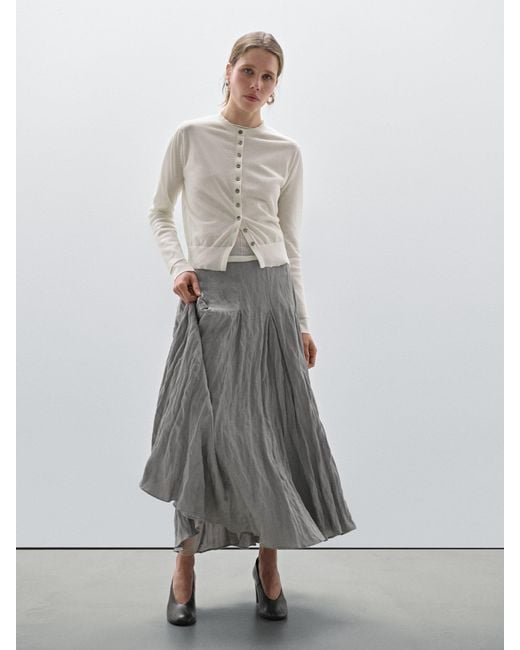 MASSIMO DUTTI Gray Flowing Godet Midi Skirt