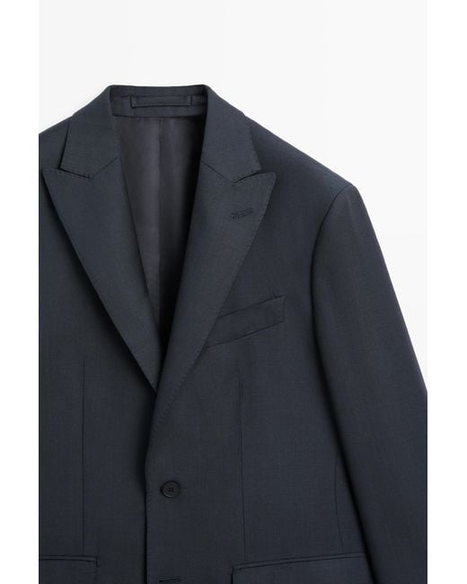MASSIMO DUTTI Blue 100% Wool Suit Blazer for men