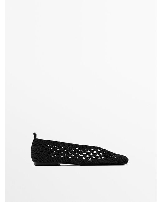 MASSIMO DUTTI White Braided Fabric Ballet Flats