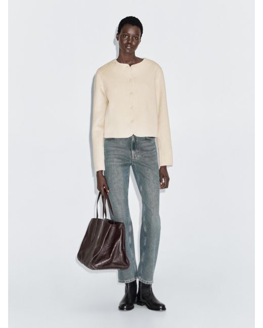 MASSIMO DUTTI White Short Wool Blend Jacket