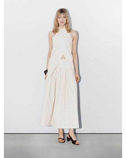 Jupe Midi 100 Lin Panneau MASSIMO DUTTI en coloris White