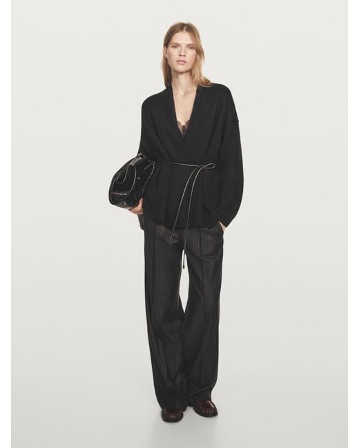 MASSIMO DUTTI Black Long Knit Cardigan With Belt