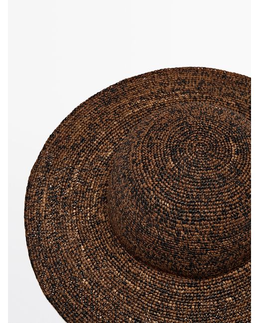 MASSIMO DUTTI Brown Raffia Hat With Contrast Thread