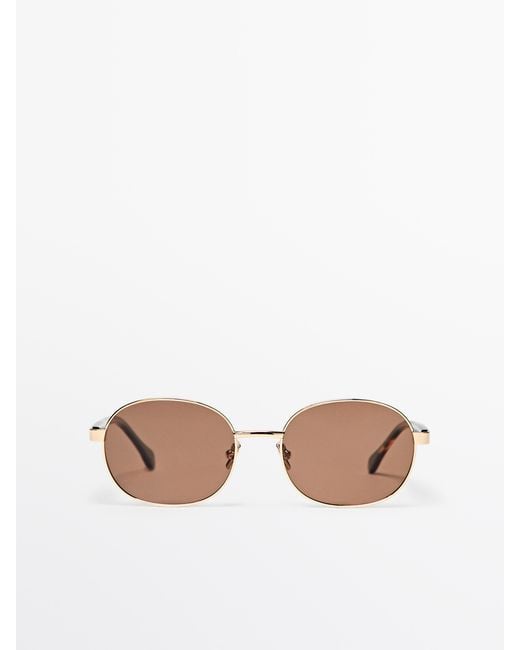 MASSIMO DUTTI Metallic Round Tortoiseshell Metal Sunglasses for men