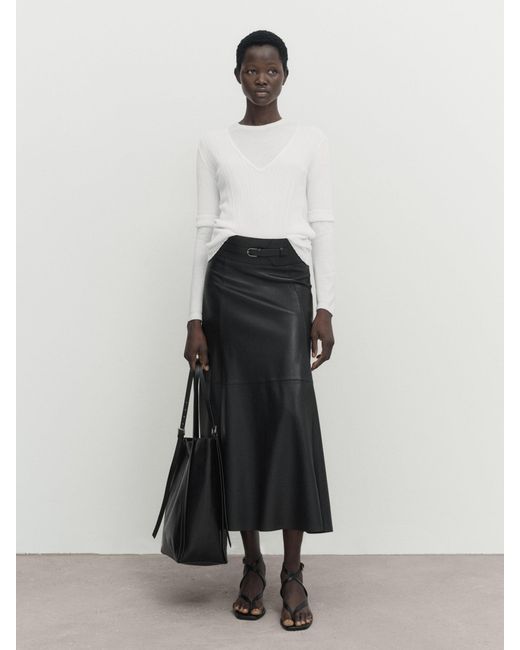 MASSIMO DUTTI Nappa Leather Skirt With Belt in Black | Lyst