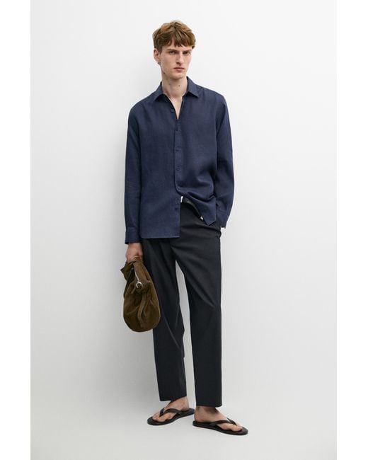 MASSIMO DUTTI Blue Slim Fit 100% Linen Shirt for men