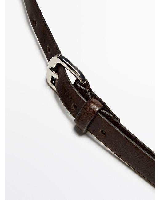 MASSIMO DUTTI White Leather Belt With Round Buckle