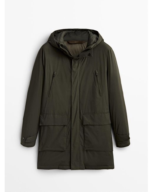 MASSIMO DUTTI Feather Parka With Hood in Green for Men | Lyst