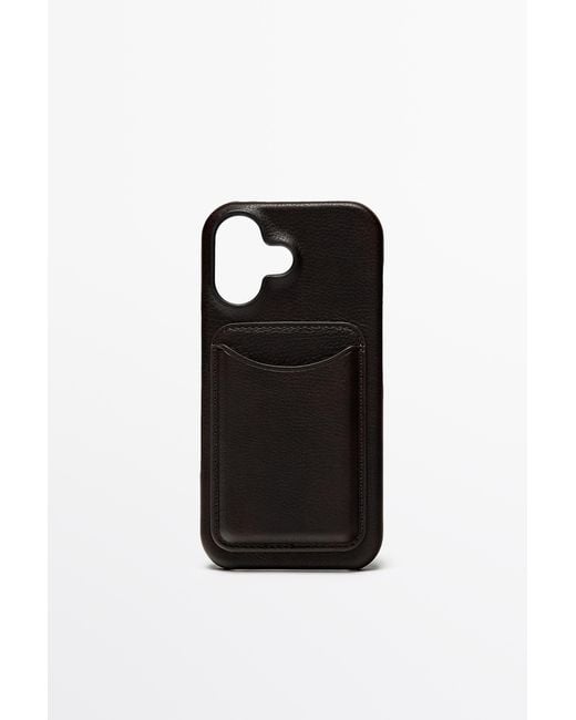 MASSIMO DUTTI Black Nappa Leather Iphone 17 Case