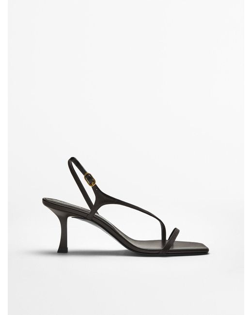 MASSIMO DUTTI High-heel Leather Sandals With Side Strap in Brown | Lyst
